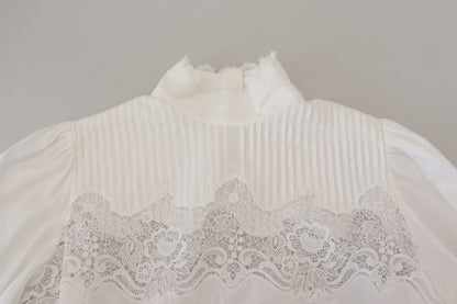 Chemisier élégant en coton à bordure en dentelle blanche Dolce &amp; Gabbana