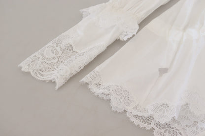 Chemisier élégant en coton à bordure en dentelle blanche Dolce &amp; Gabbana