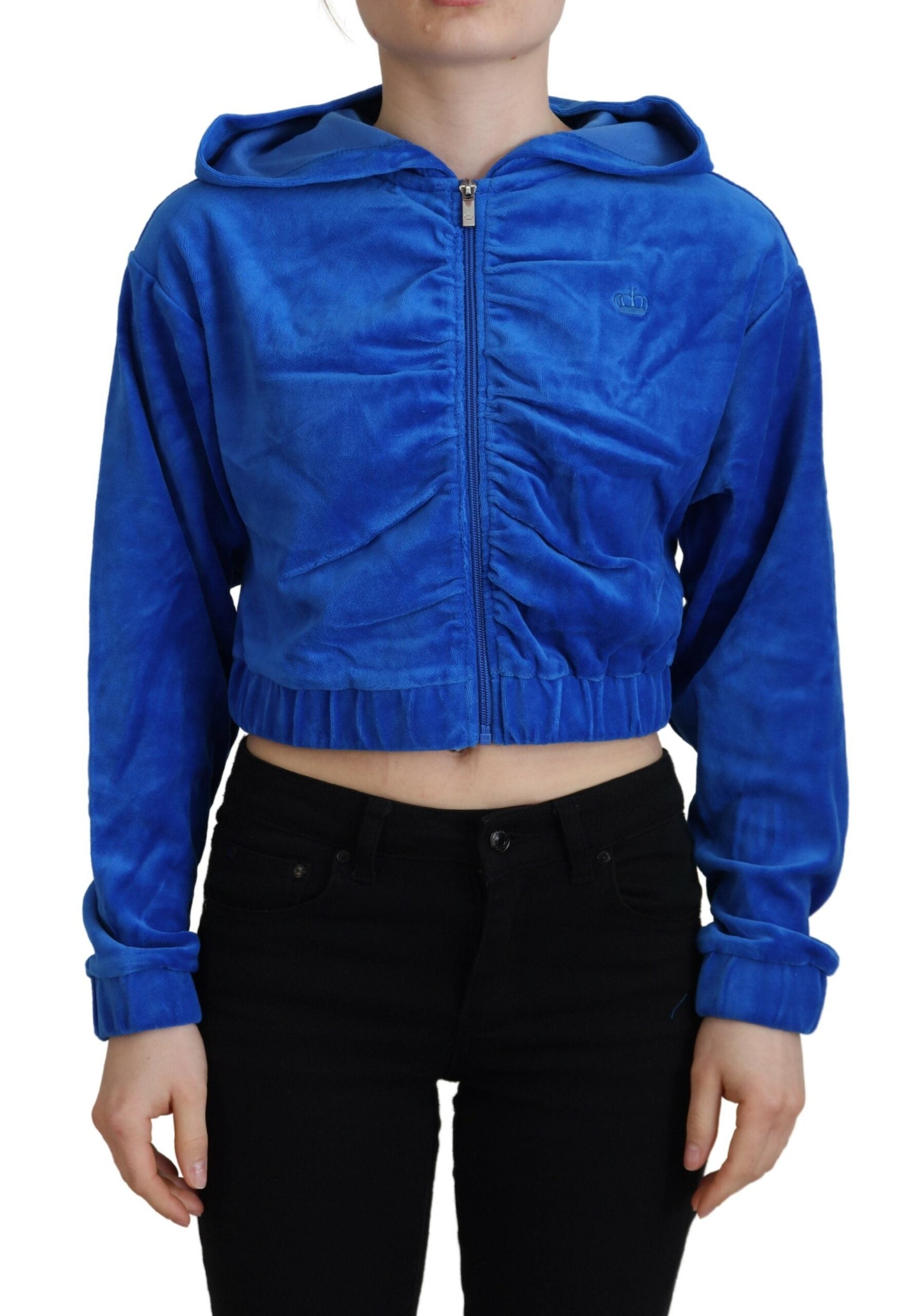 Juicy Couture Blue Cotton Full Zip Cropped Hooded Sweatshirt Sweater by Juicy Couture