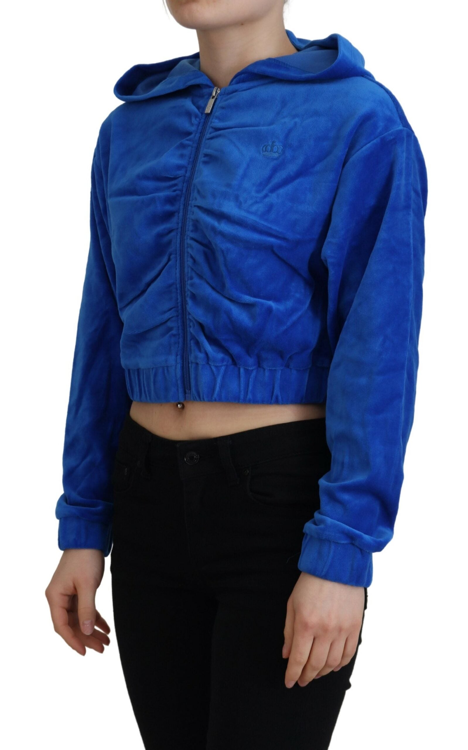Juicy Couture Blue Cotton Full Zip Cropped Hooded Sweatshirt Sweater by Juicy Couture