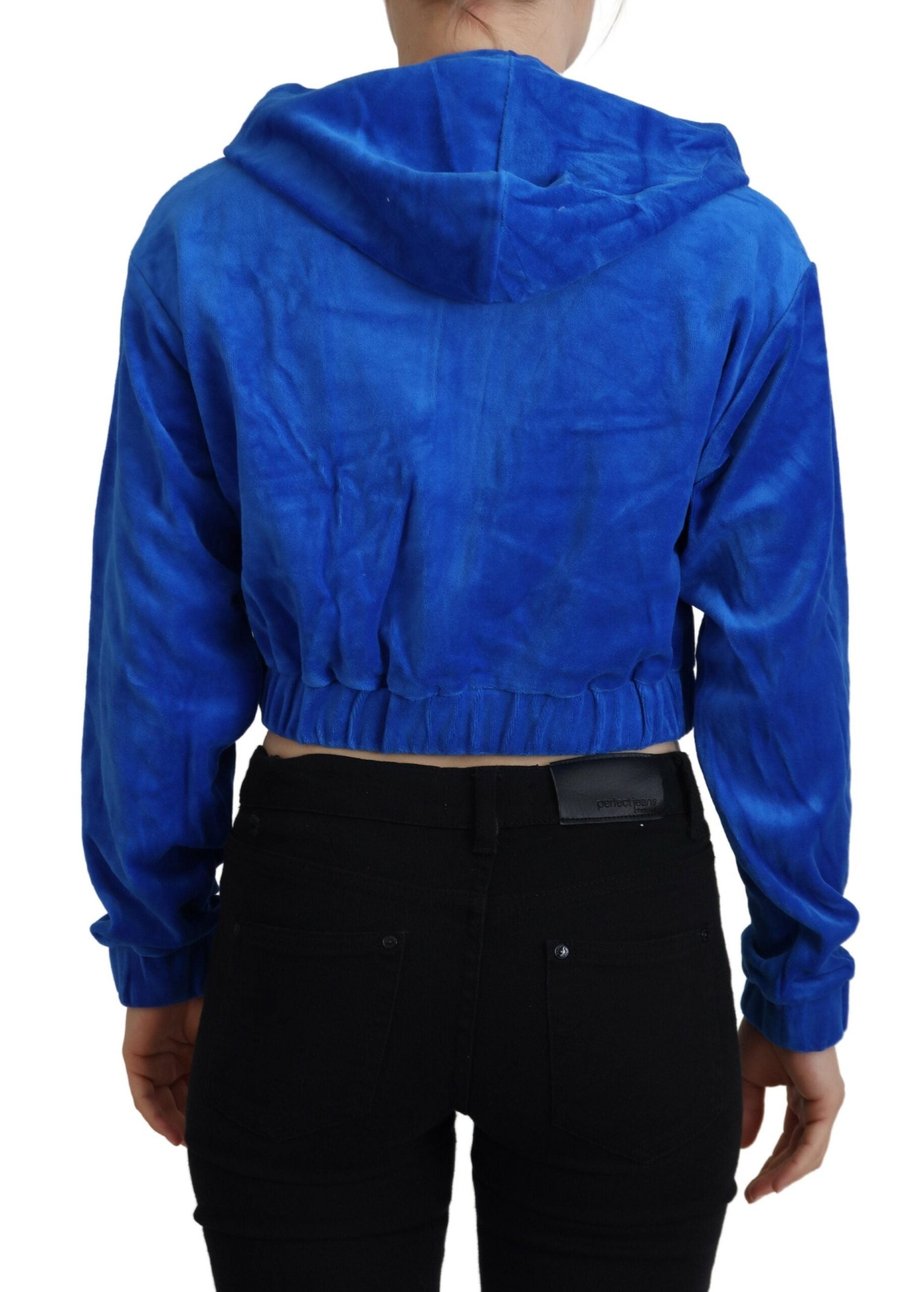 Juicy Couture Blue Cotton Full Zip Cropped Hooded Sweatshirt Sweater by Juicy Couture