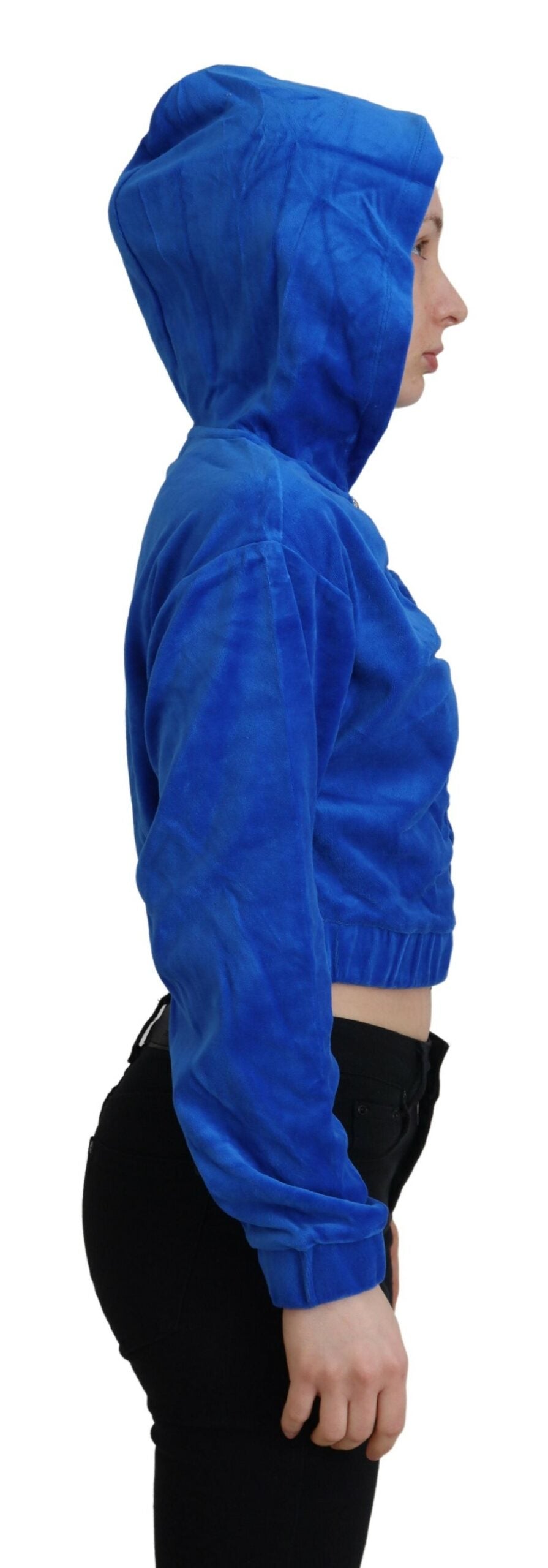 Juicy Couture Blue Cotton Full Zip Cropped Hooded Sweatshirt Sweater by Juicy Couture