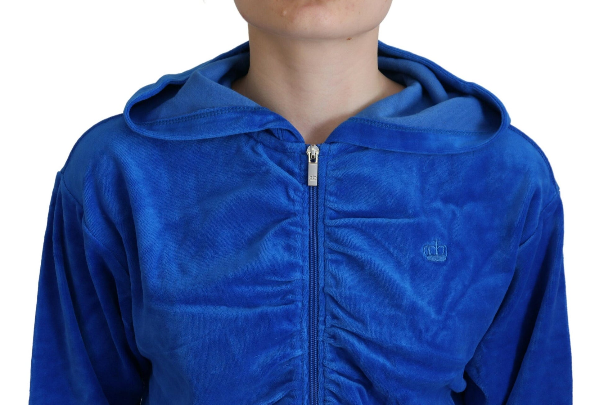 Juicy Couture Blue Cotton Full Zip Cropped Hooded Sweatshirt Sweater by Juicy Couture