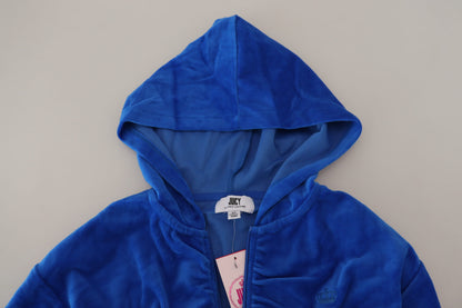 Juicy Couture Blue Cotton Full Zip Cropped Hooded Sweatshirt Sweater by Juicy Couture