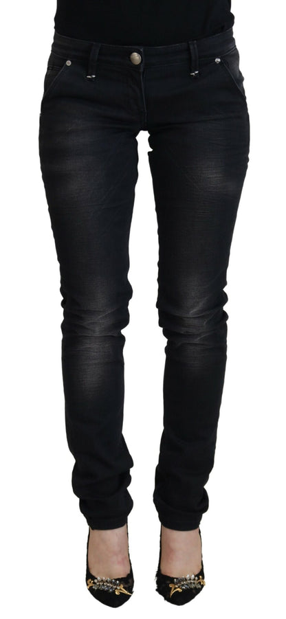 Huit jeans skinny taille basse délavés noirs élégants