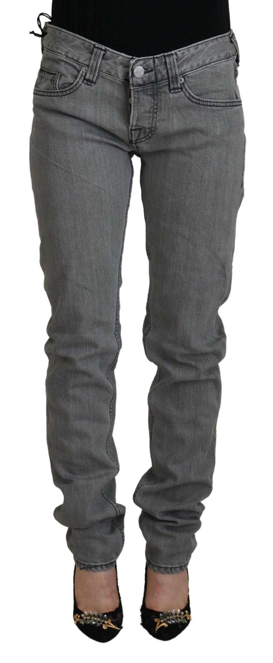 Care Label Gray Washed Cotton Skinny Women Casual Denim Jeans by Care Label