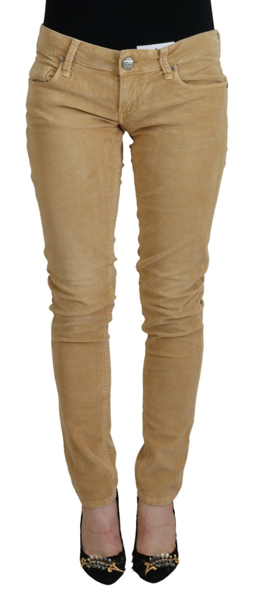 Pantalon skinny taille basse en velours côtelé marron Eight Chic