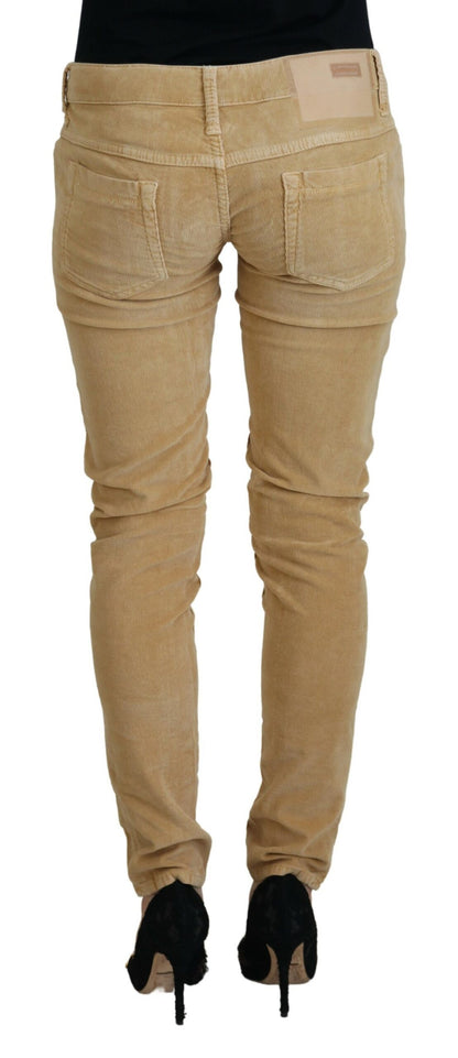 Eight Brown Cotton Corduroy Low Waist Women Casual Jeans