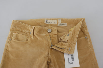 Eight Brown Cotton Corduroy Low Waist Women Casual Jeans