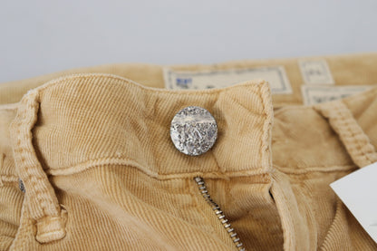 Eight Brown Cotton Corduroy Low Waist Women Casual Jeans