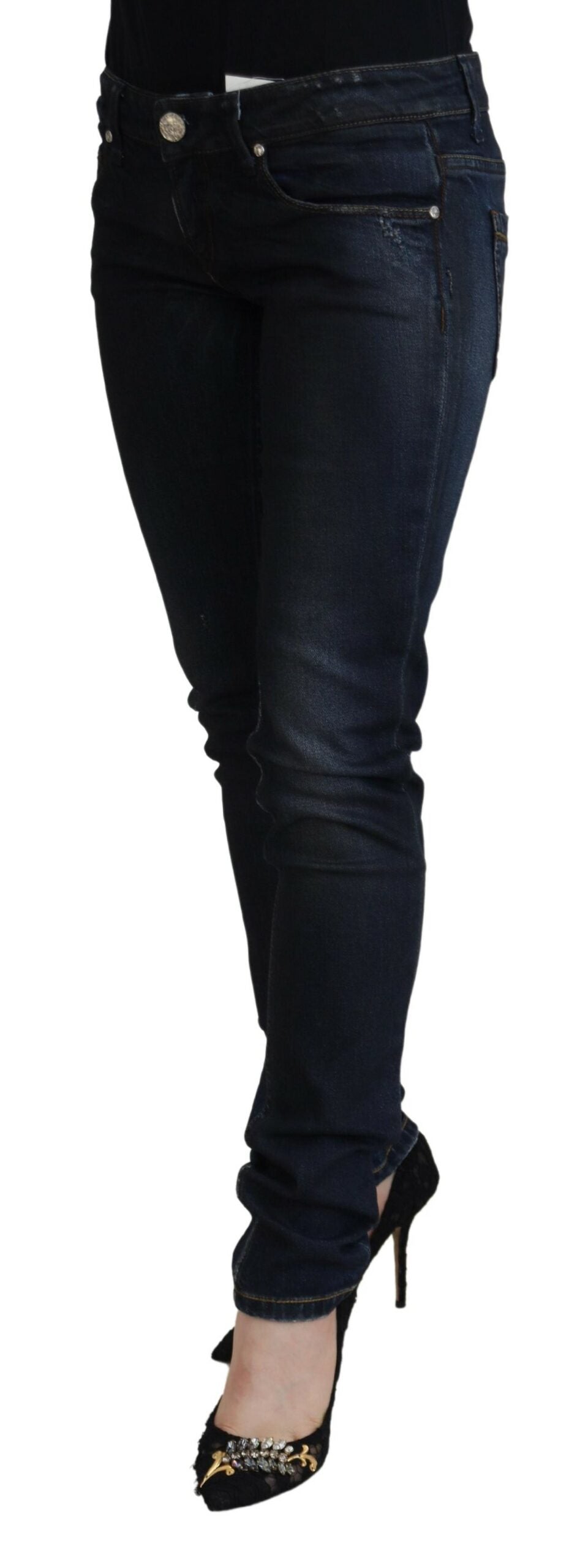 Eight Blue Cotton Low Waist Slim Fit Women Casual Jeans