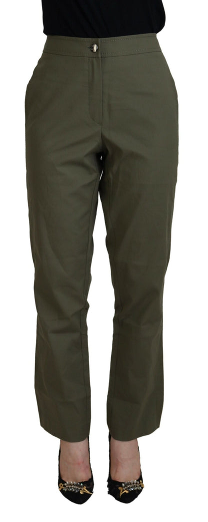 LAUREL Green Cotton High Waist Women Tapered Pants by LAUREL