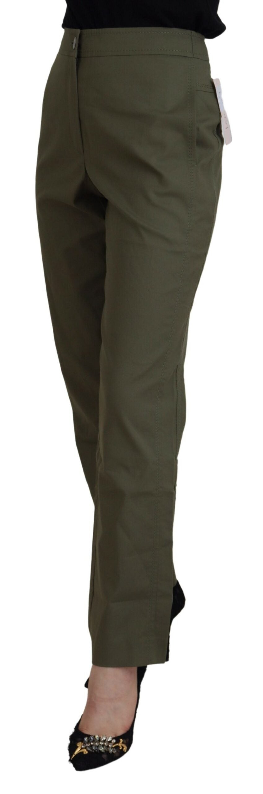 LAUREL Green Cotton High Waist Women Tapered Pants by LAUREL