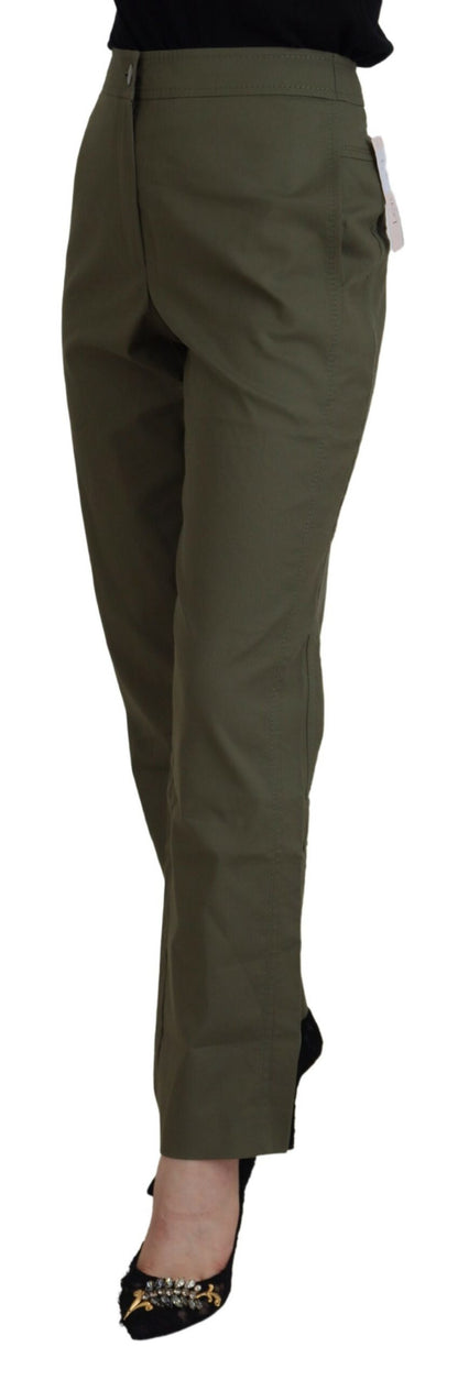 LAUREL Green Cotton High Waist Women Tapered Pants by LAUREL