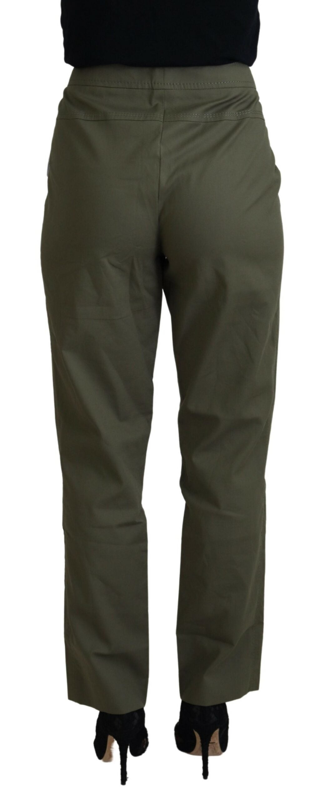 LAUREL Green Cotton High Waist Women Tapered Pants by LAUREL