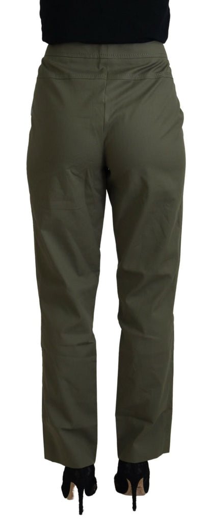 LAUREL Green Cotton High Waist Women Tapered Pants by LAUREL