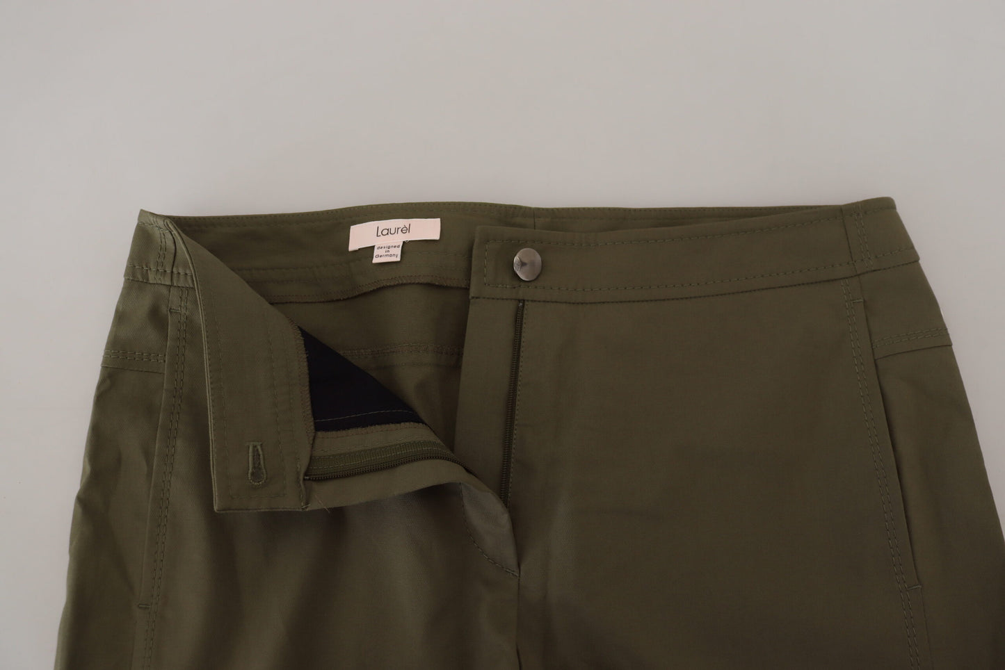 LAUREL Green Cotton High Waist Women Tapered Pants by LAUREL