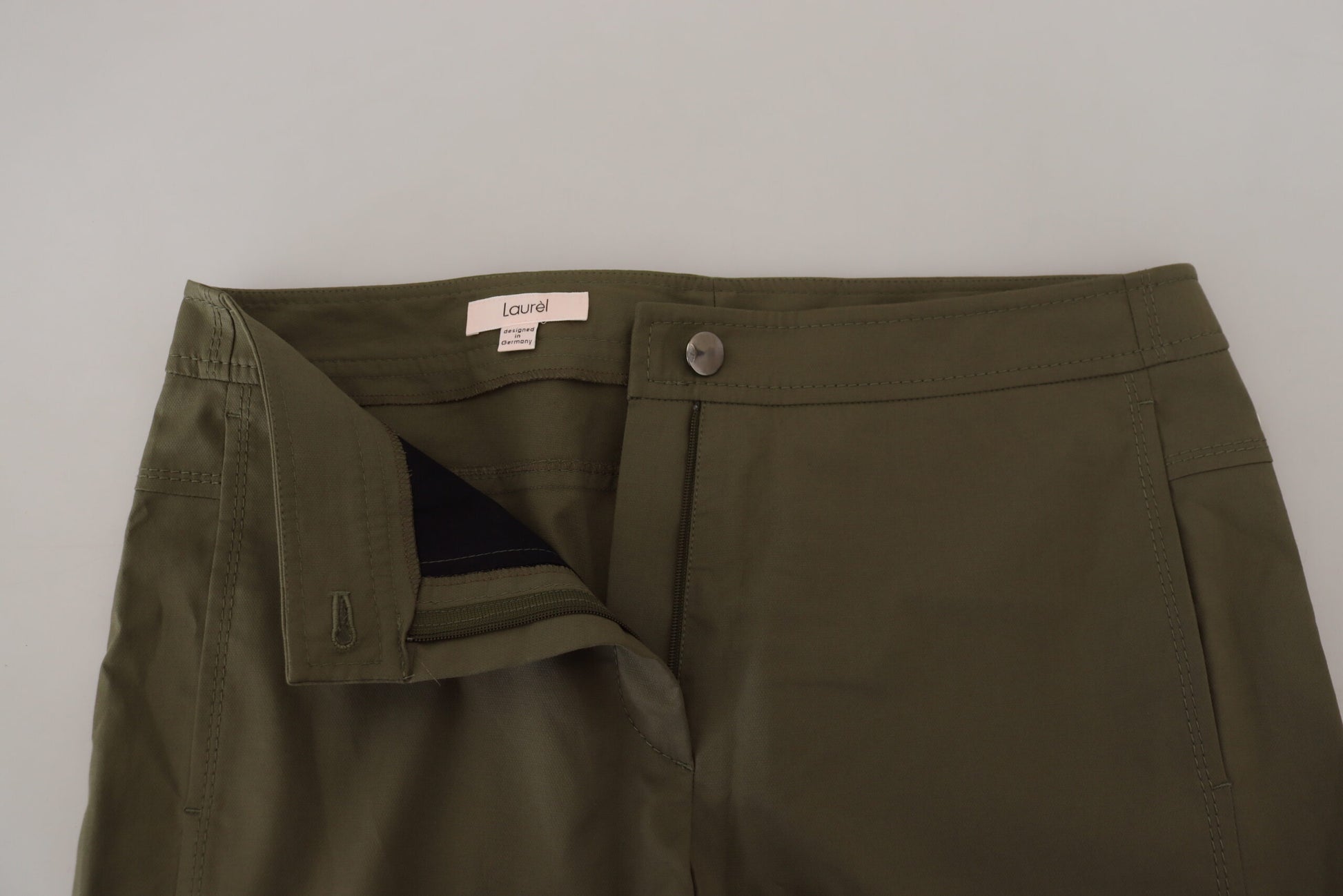 LAUREL Green Cotton High Waist Women Tapered Pants by LAUREL