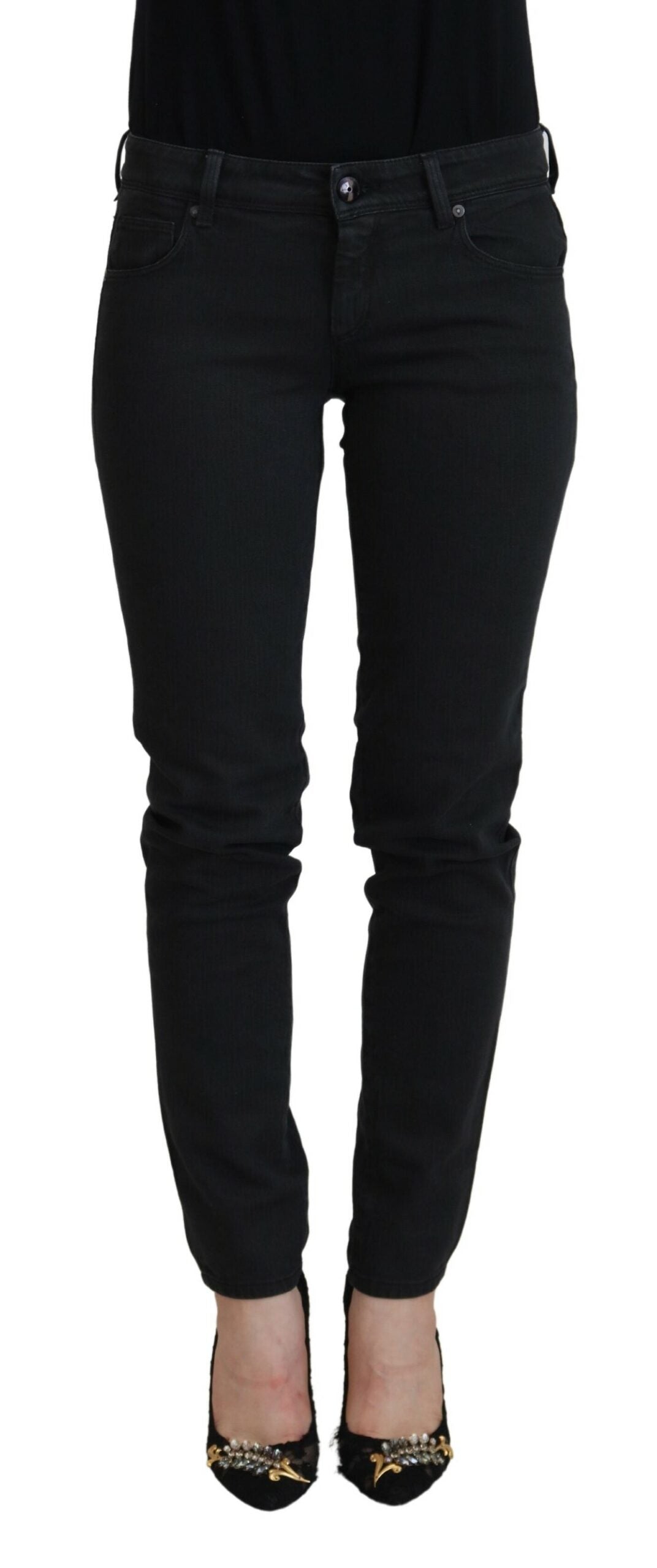 Ermanno Scervino Black Cotton Slim Fit Women Denim Jeans by Ermanno Scervino
