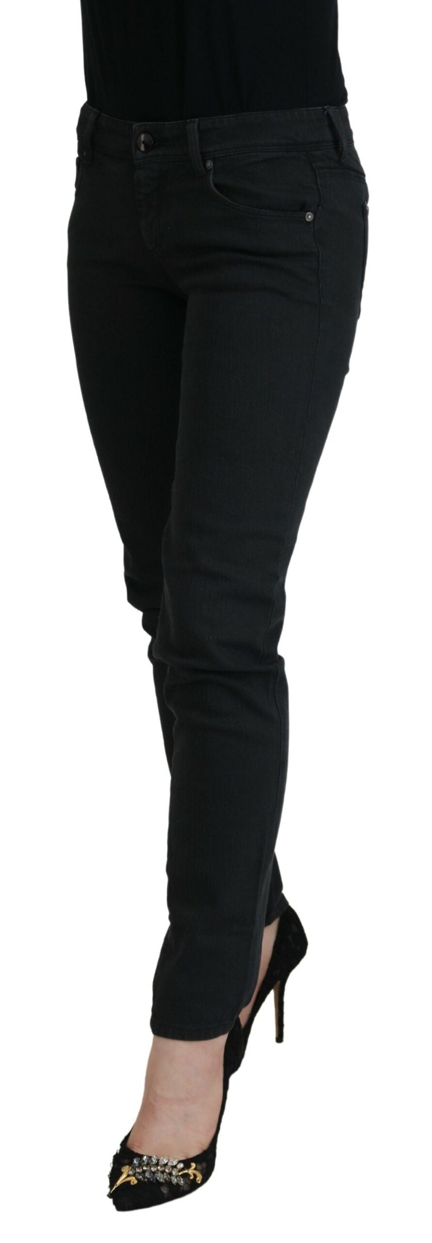 Ermanno Scervino Black Cotton Slim Fit Women Denim Jeans by Ermanno Scervino