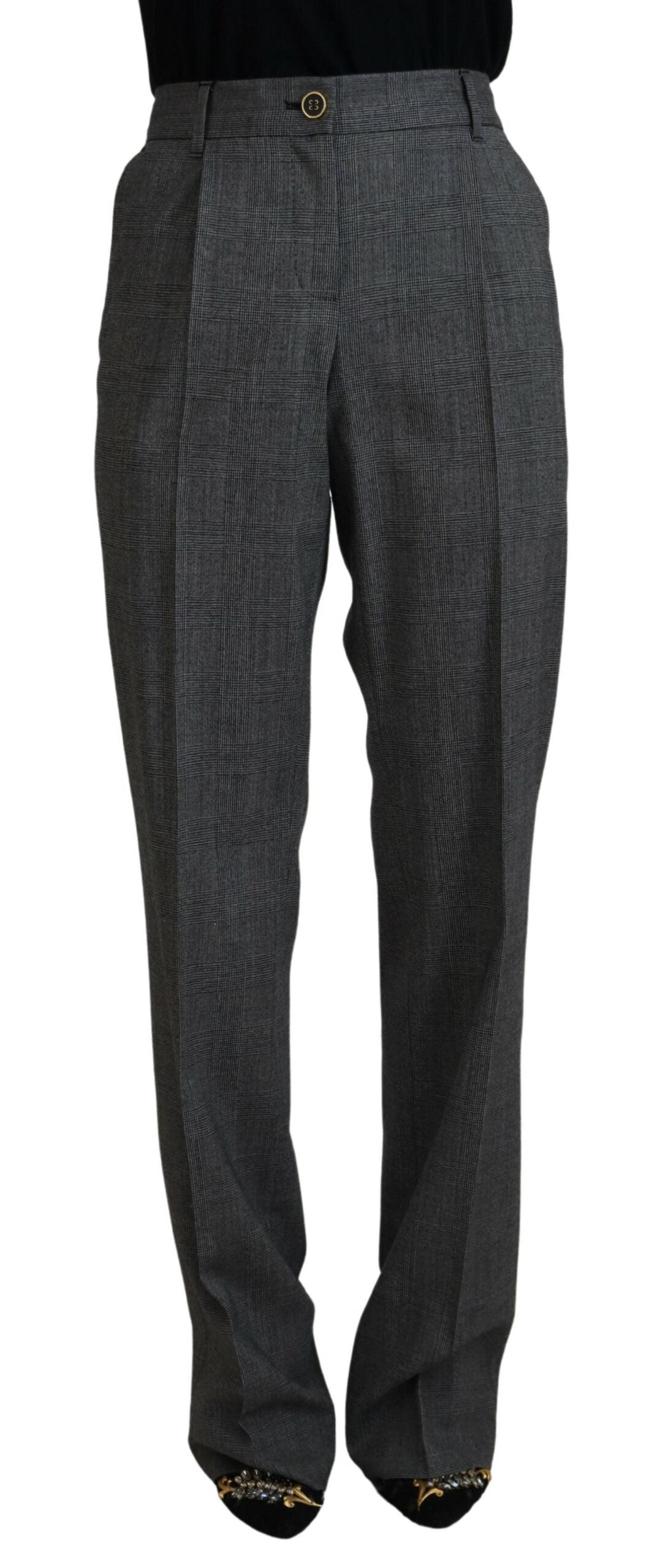 Dolce & Gabbana Gray High Waist Women Wool Pants by Dolce & Gabbana