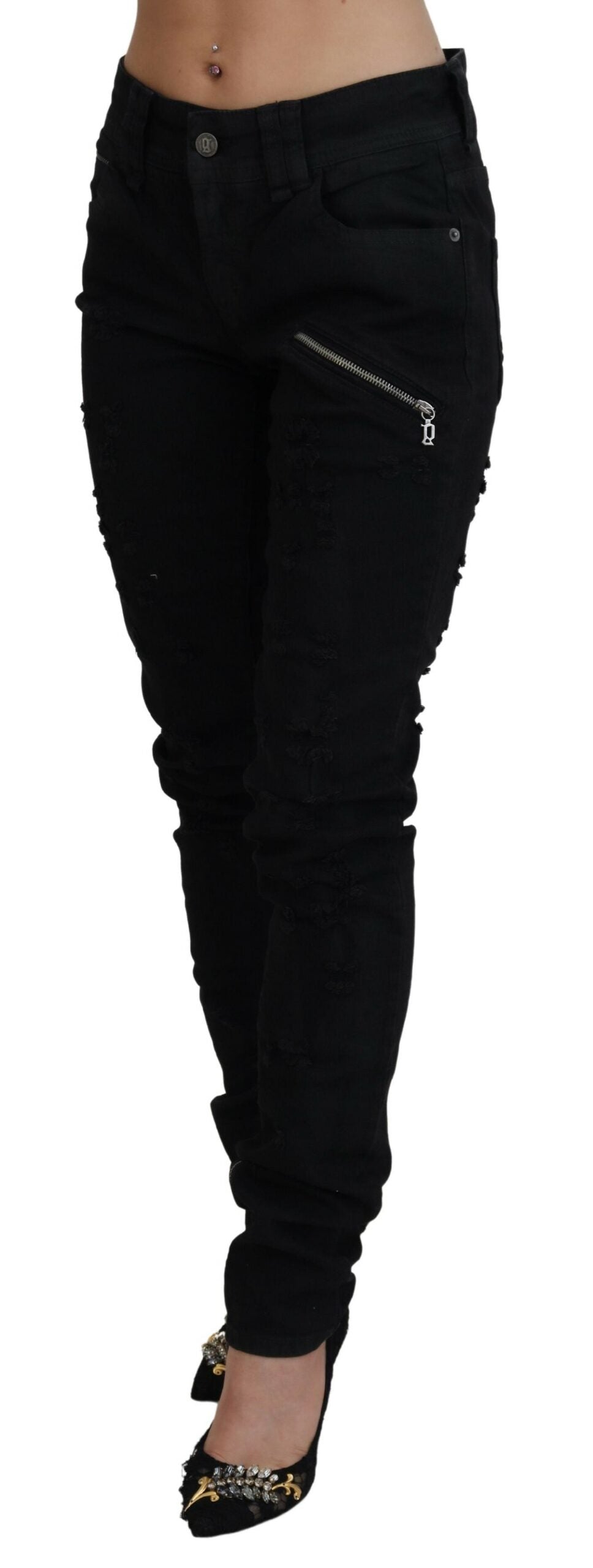 John Galliano Black Cotton Mid Waist Skinny Slim Fit Denim Jeans by John Galliano
