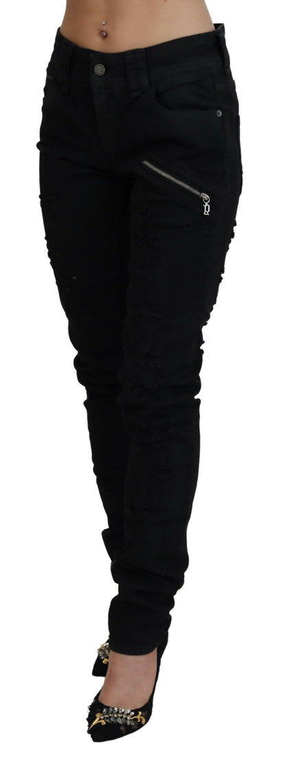 John Galliano Black Cotton Mid Waist Skinny Slim Fit Denim Jeans by John Galliano