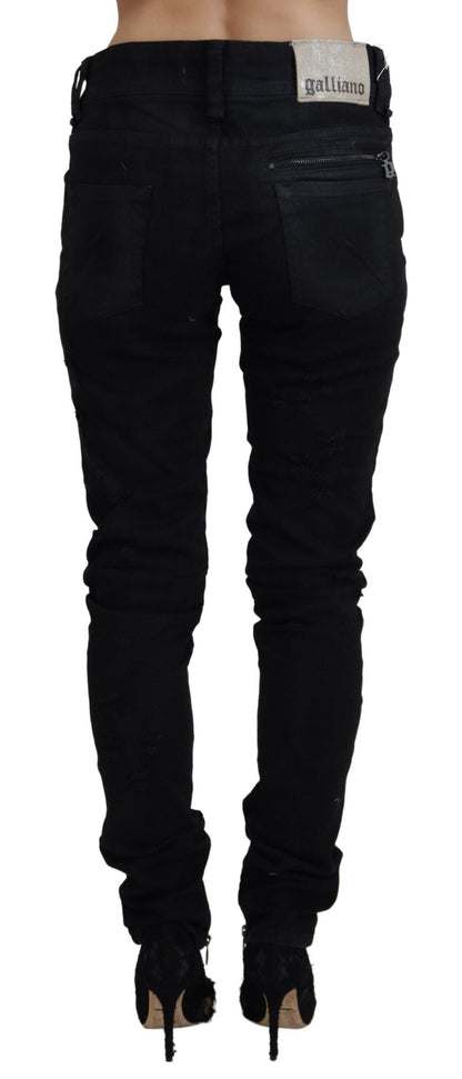 John Galliano Black Cotton Mid Waist Skinny Slim Fit Denim Jeans by John Galliano