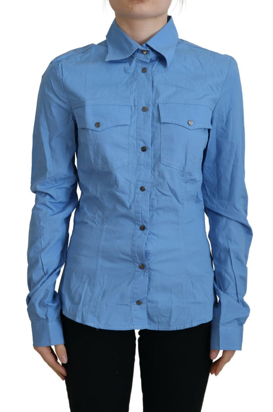 Polo Ferre élégant à manches longues en coton bleu