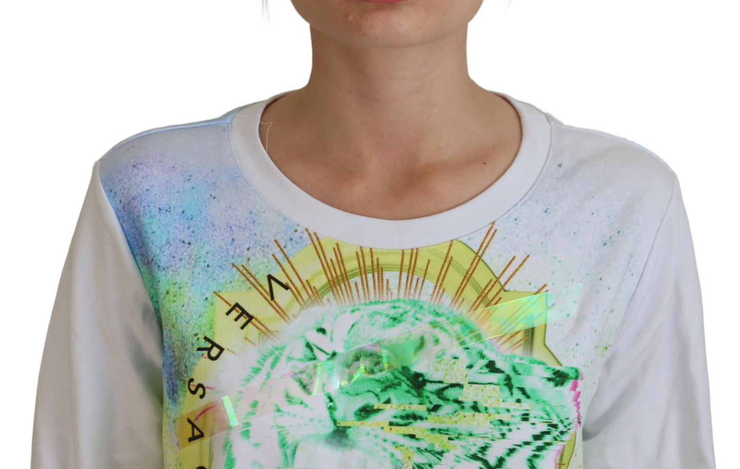 Versace Jeans White Graphic Print Long Sleeves Sweater by Versace Jeans