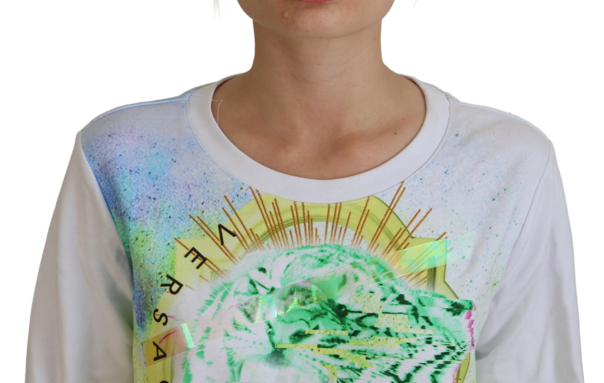 Versace Jeans White Graphic Print Long Sleeves Sweater by Versace Jeans