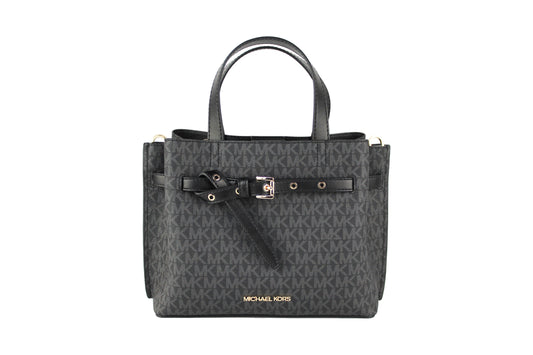 Sac à main bandoulière Michael Kors Emilia, petit modèle noir, en PVC, signature