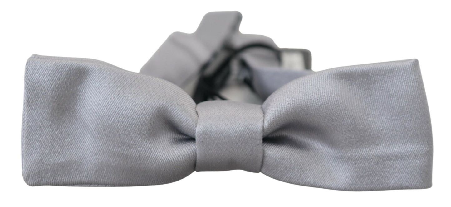 Dolce &amp; Gabbana Gray Silk Adjustable Men Neck Papillon Bow Tie