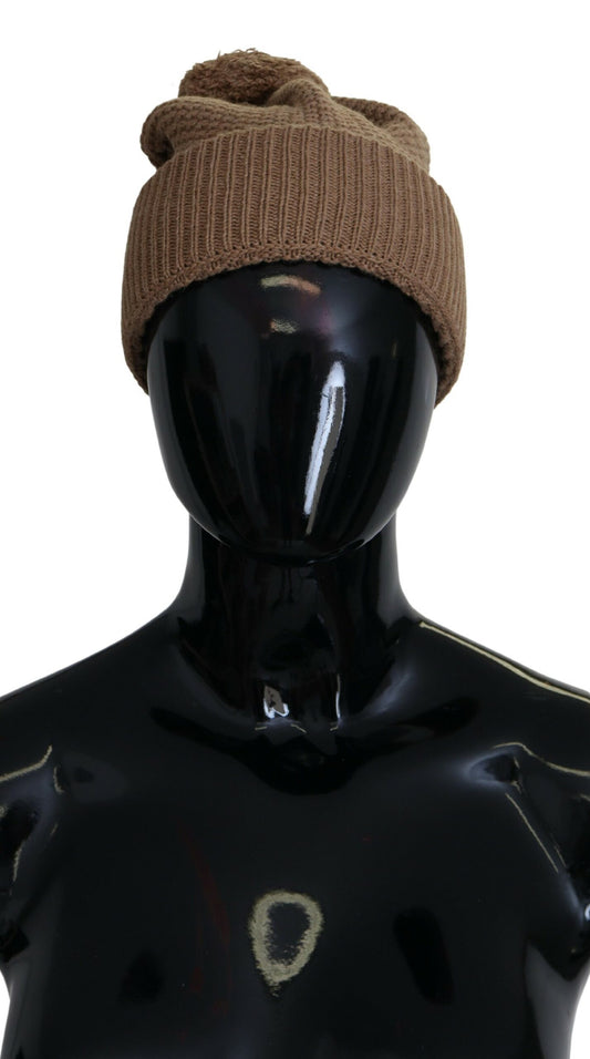 Dolce &amp; Gabbana Brown Solid Knitted Fur Ball Winter Beanie Hat