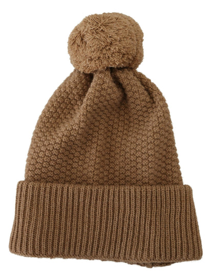 Bonnet élégant en tricot camel Dolce &amp; Gabbana avec accents de fourrure