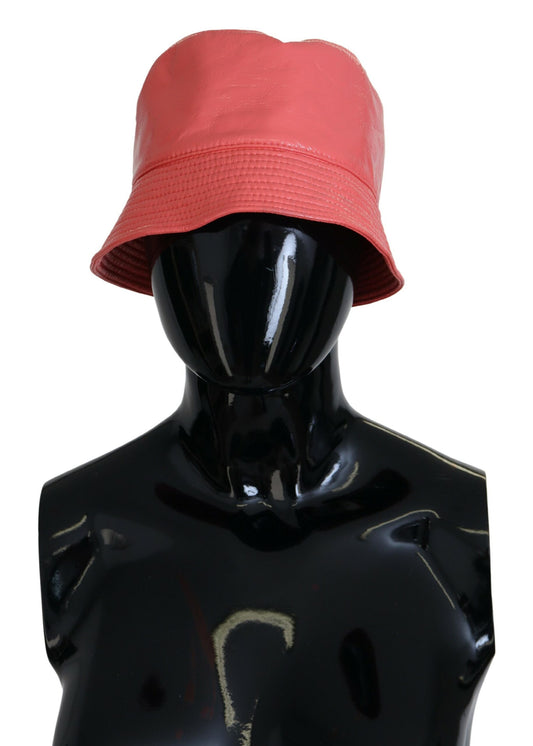 Dolce &amp; Gabbana Peach Quilted Faux Leather Women Bucket Cap Hat