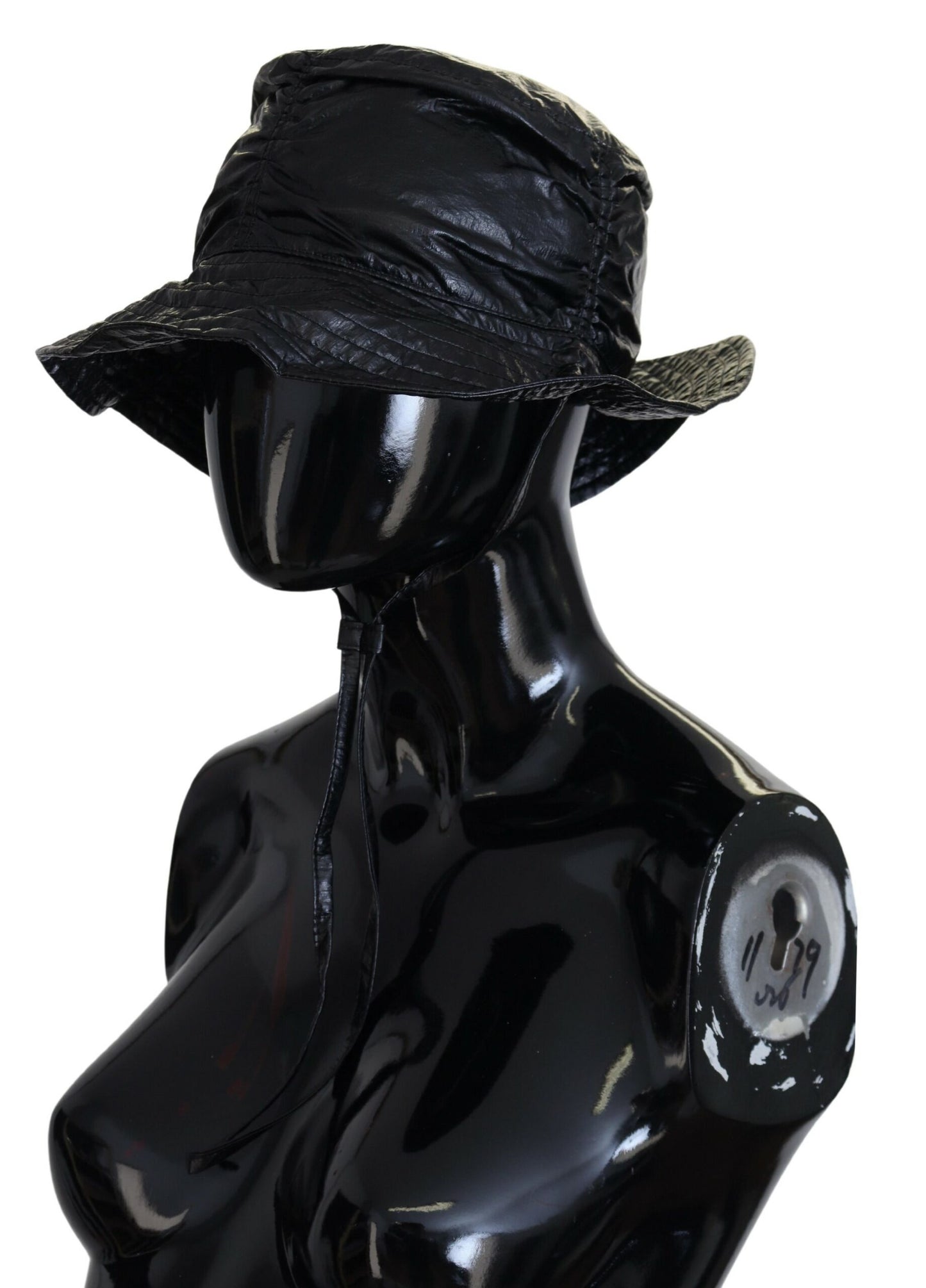 Dolce &amp; Gabbana Black Quilted Faux Leather Women Bucket Cap Hat