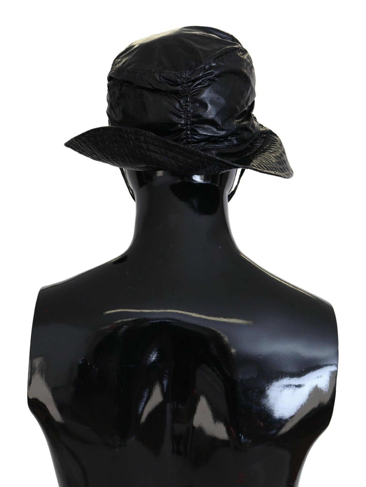 Dolce &amp; Gabbana Black Quilted Faux Leather Women Bucket Cap Hat