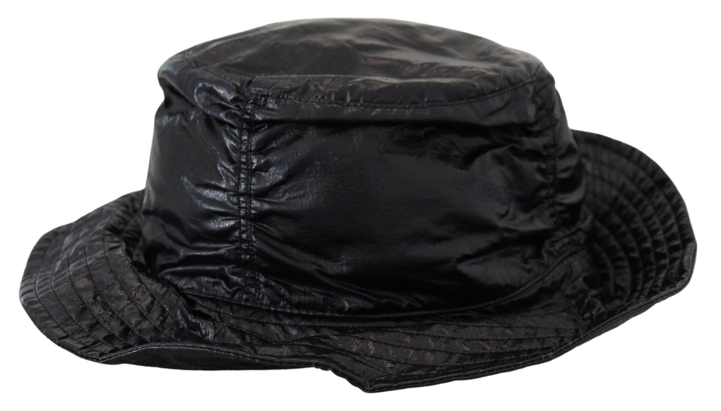 Dolce &amp; Gabbana Black Quilted Faux Leather Women Bucket Cap Hat