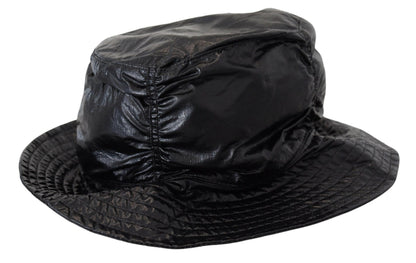 Dolce &amp; Gabbana Black Quilted Faux Leather Women Bucket Cap Hat