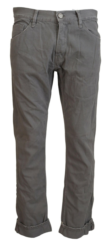 Eight Gray Cotton Straight Fit Folded Hem Casual Denim Jeans