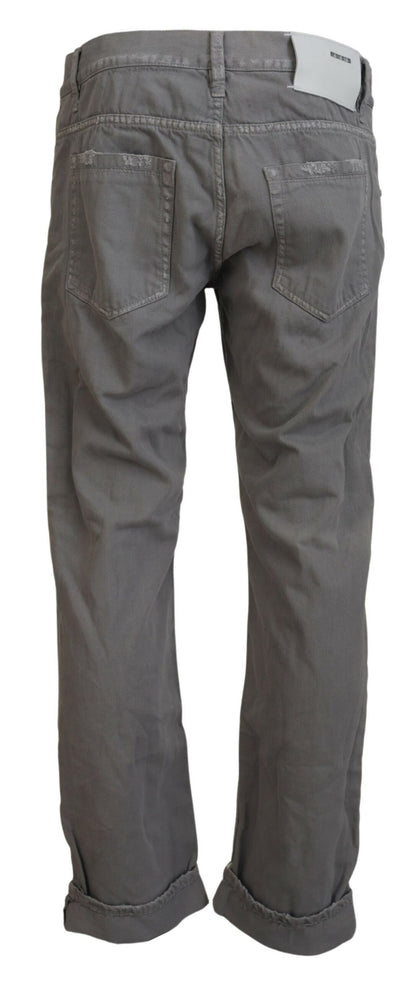 Eight Gray Cotton Straight Fit Folded Hem Casual Denim Jeans