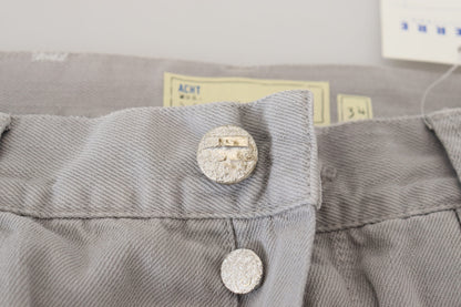 Eight Gray Cotton Straight Fit Folded Hem Casual Denim Jeans