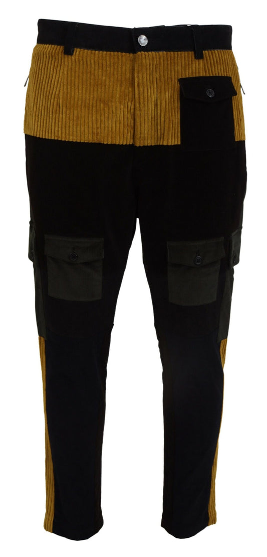 Pantalon fuselé noir élégant avec accents jaunes Dolce &amp; Gabbana