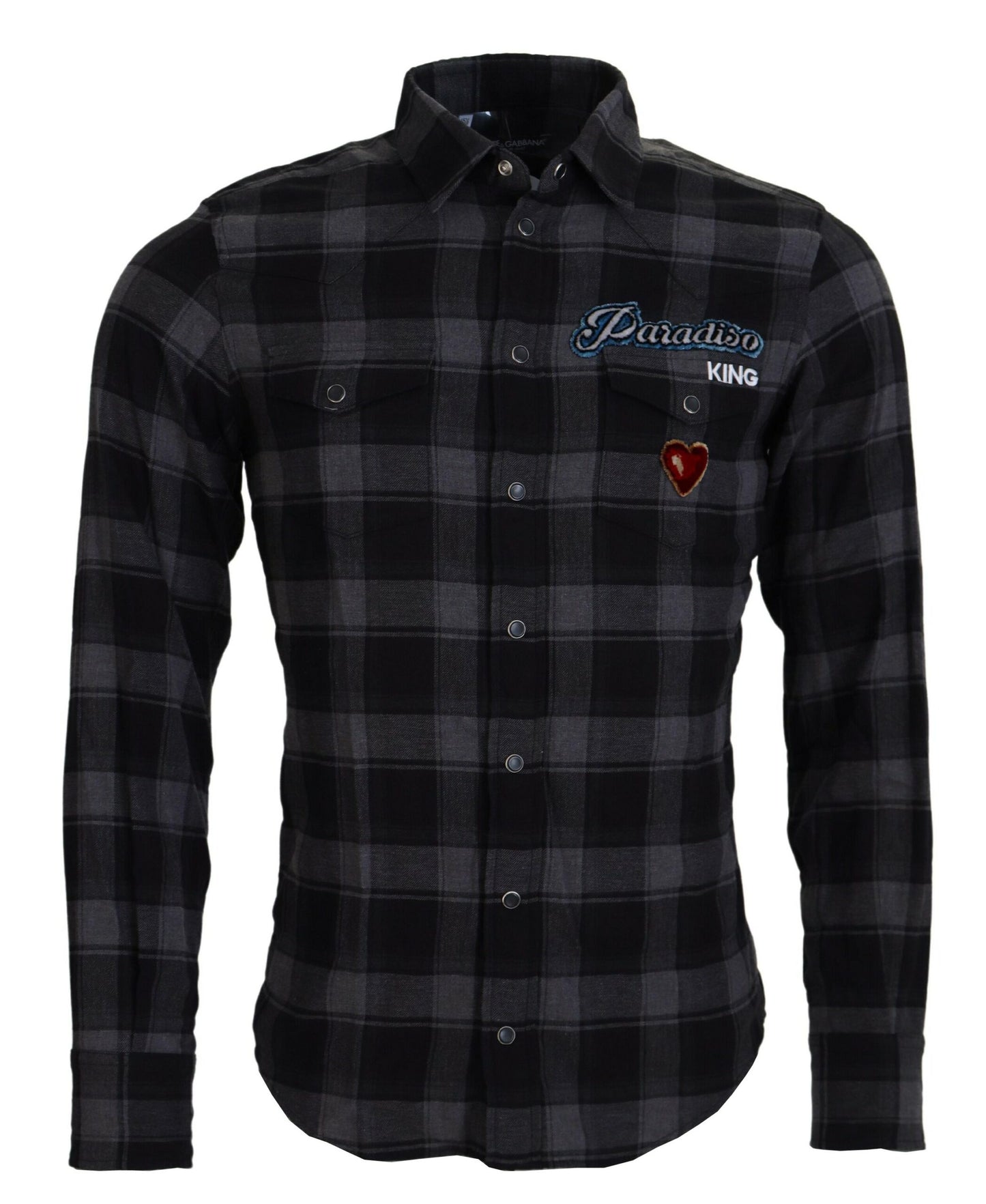 Dolce & Gabbana Black Gray Check Men Long Sleeves Shirt by Dolce & Gabbana
