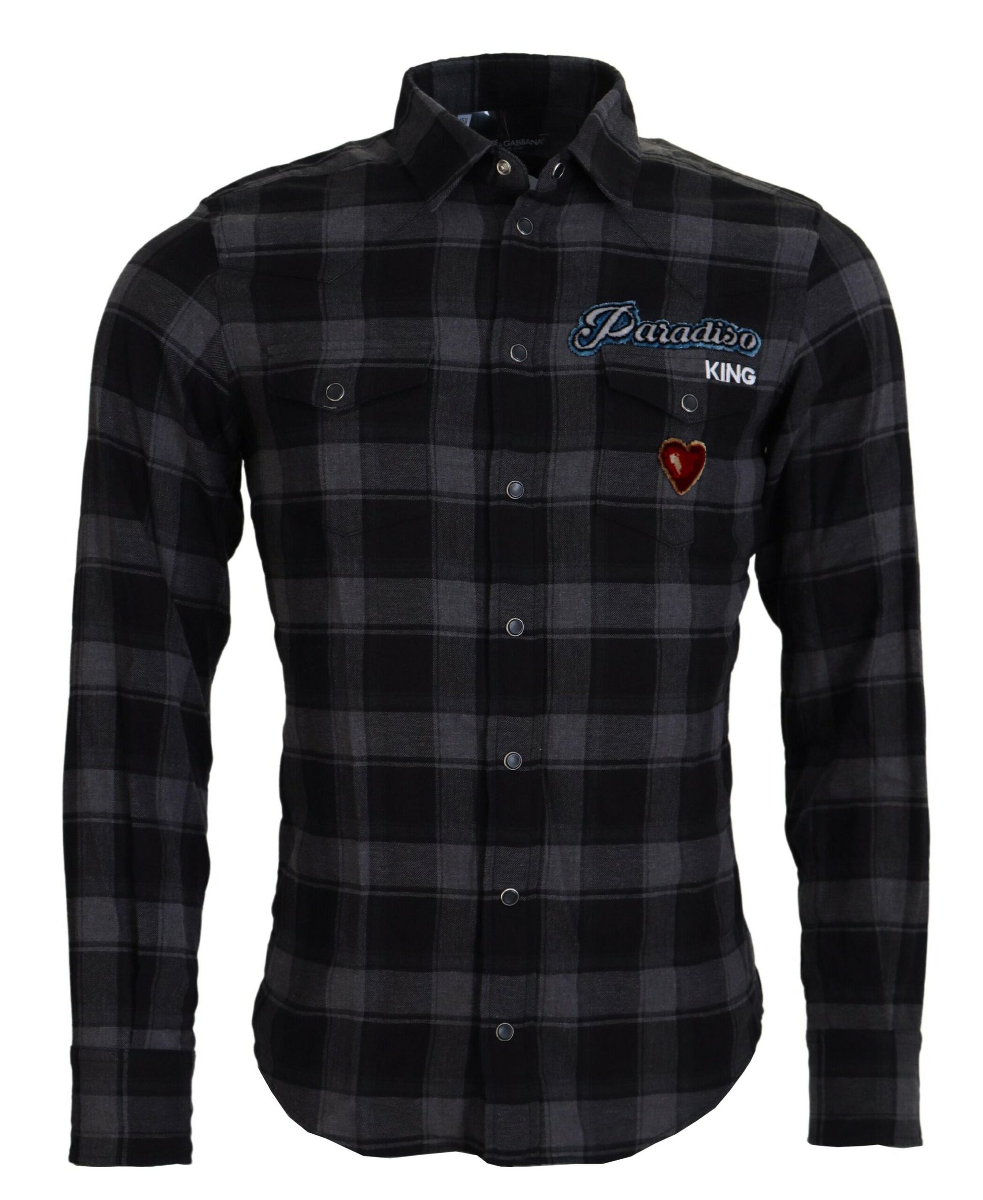 Dolce & Gabbana Black Gray Check Men Long Sleeves Shirt by Dolce & Gabbana