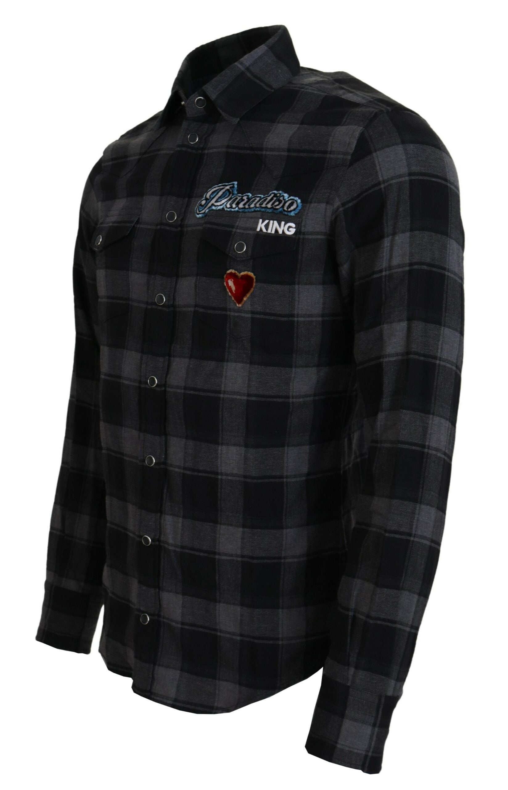Dolce & Gabbana Black Gray Check Men Long Sleeves Shirt by Dolce & Gabbana