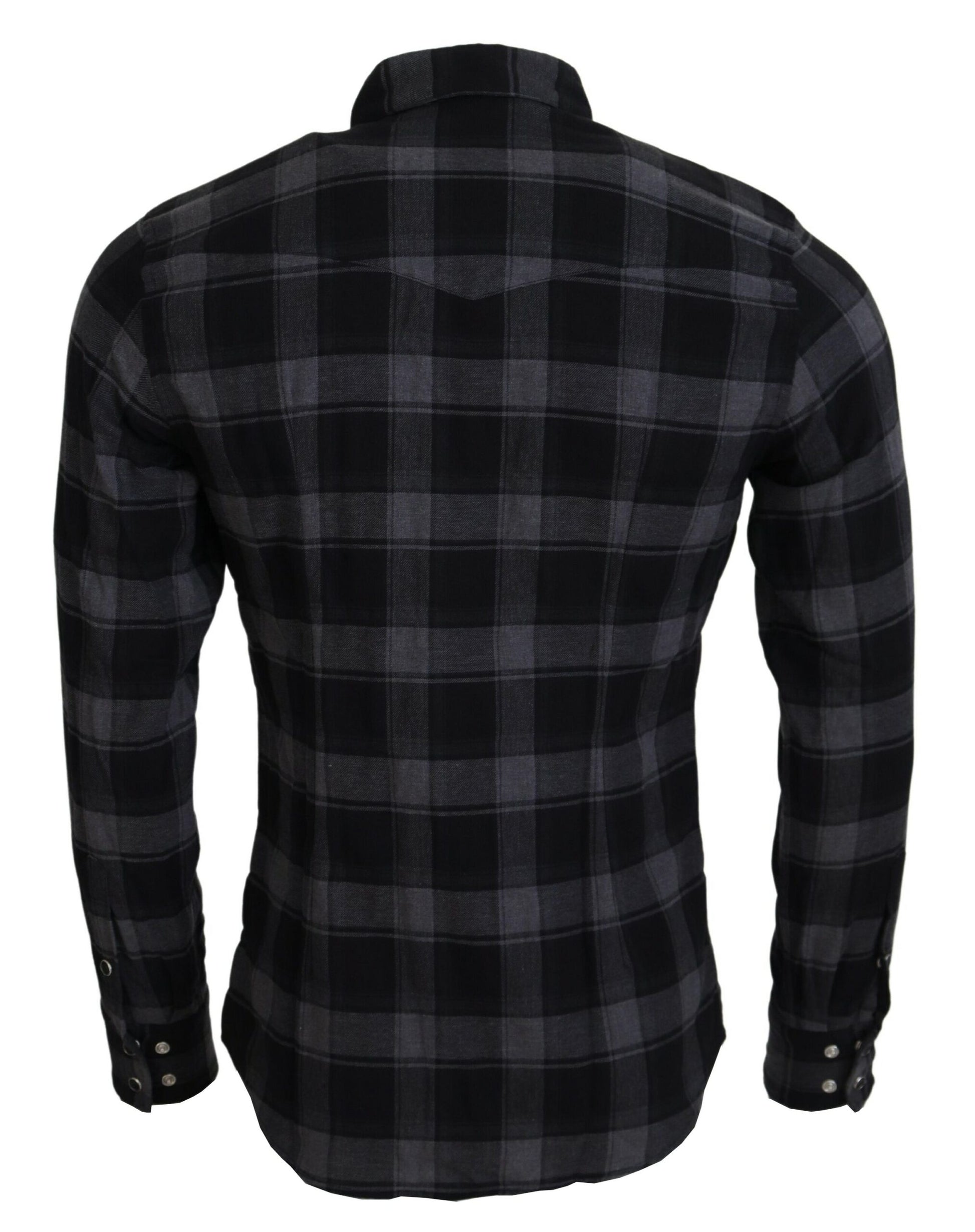 Dolce & Gabbana Black Gray Check Men Long Sleeves Shirt by Dolce & Gabbana