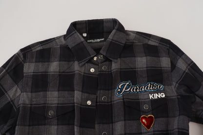 Dolce & Gabbana Black Gray Check Men Long Sleeves Shirt by Dolce & Gabbana