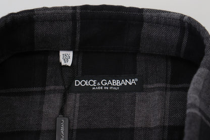 Dolce & Gabbana Black Gray Check Men Long Sleeves Shirt by Dolce & Gabbana